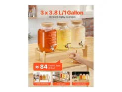 Dispensador de Bebidas SucceBuy, Capacidad de 3,8 L, 3 Unidades, Fuente de Agua de Cristal, Dispensador de Agua, Zumo, Limonada, Té Helado, para Café