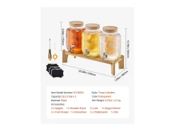 Dispensador de Bebidas SucceBuy, Capacidad de 3,8 L, 3 Unidades, Fuente de Agua de Cristal, Dispensador de Agua, Zumo, Limonada, Té Helado, para Café