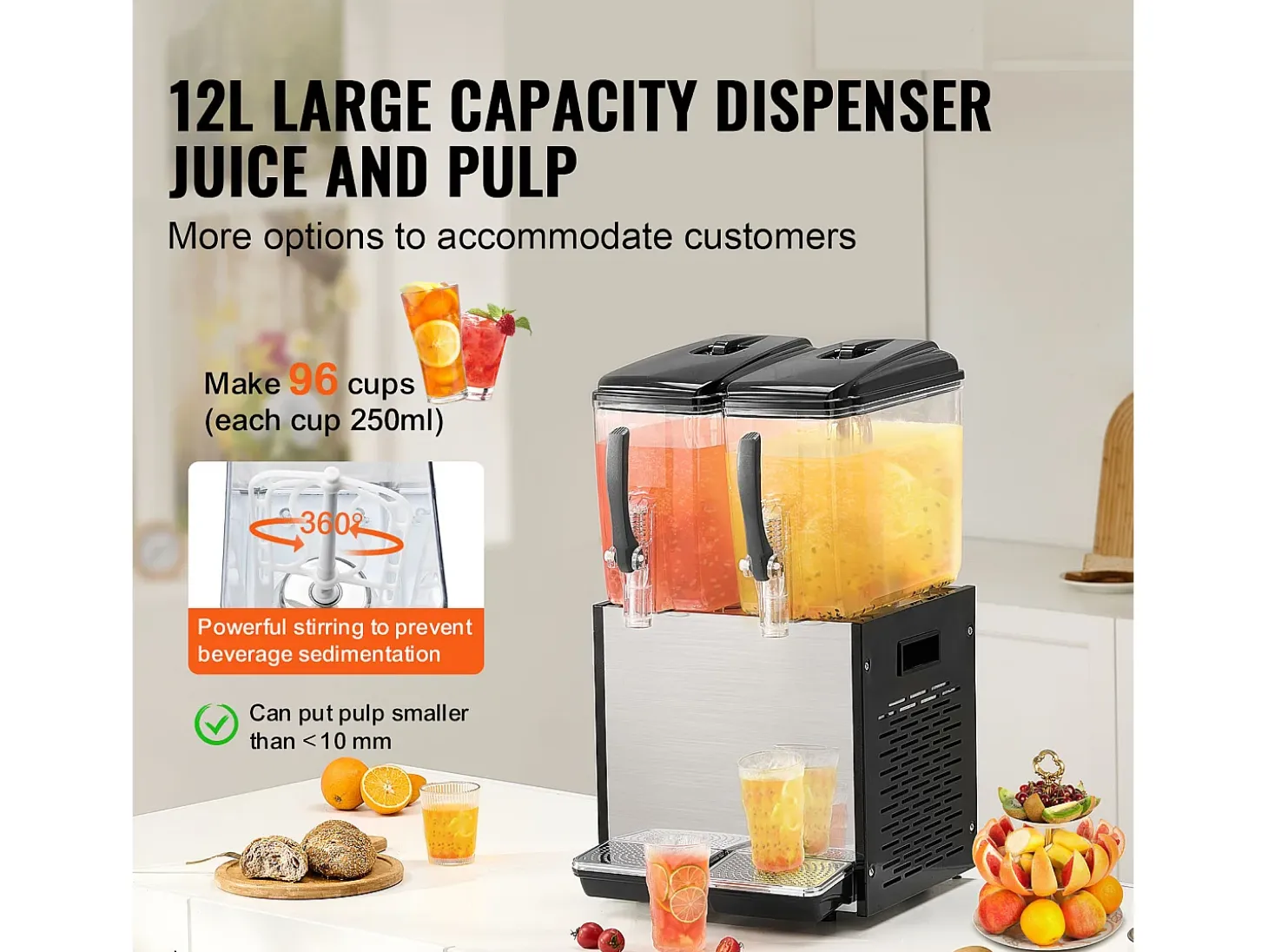 Distribuidor de Bebidas Comerciales SucceBuy 12 L x 2 Depósitos, Distribuidor de Bebidas Heladas y Jugos Fríos