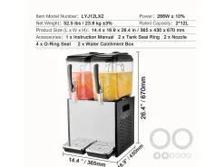 Distribuidor de Bebidas Comerciales SucceBuy 12 L x 2 Depósitos, Distribuidor de Bebidas Heladas y Jugos Fríos