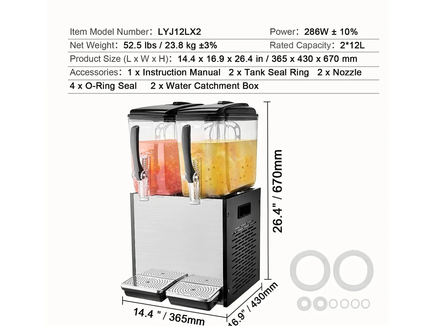 Distribuidor de Bebidas Comerciales SucceBuy 12 L x 2 Depósitos, Distribuidor de Bebidas Heladas y Jugos Fríos