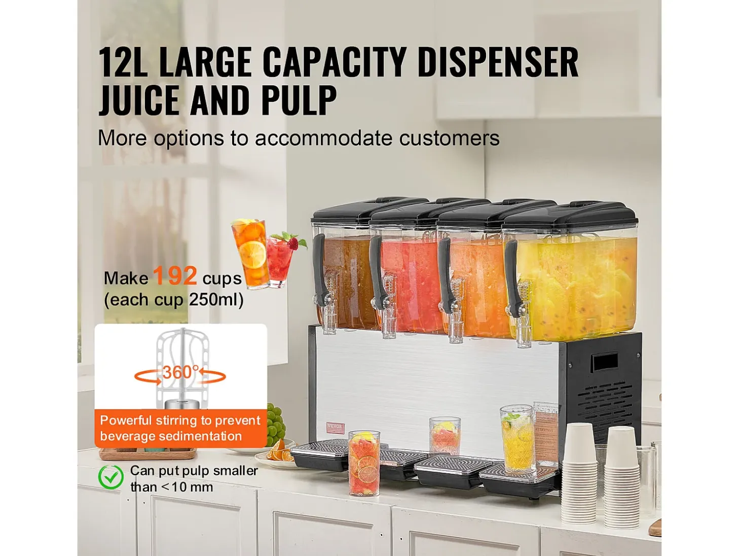 Distribuidor de Bebidas Comerciales SucceBuy 12 L x 4 Depósitos Distribuidor de Bebidas Heladas y Jugos Fríos