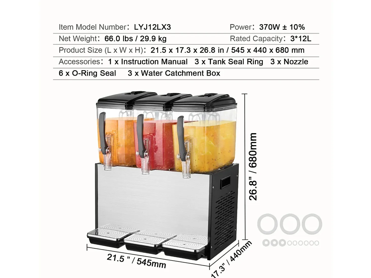 Distribuidor de Bebidas Comerciales SucceBuy 12 L x 3 Depósitos, Distribuidor de Bebidas Heladas y Jugos Fríos
