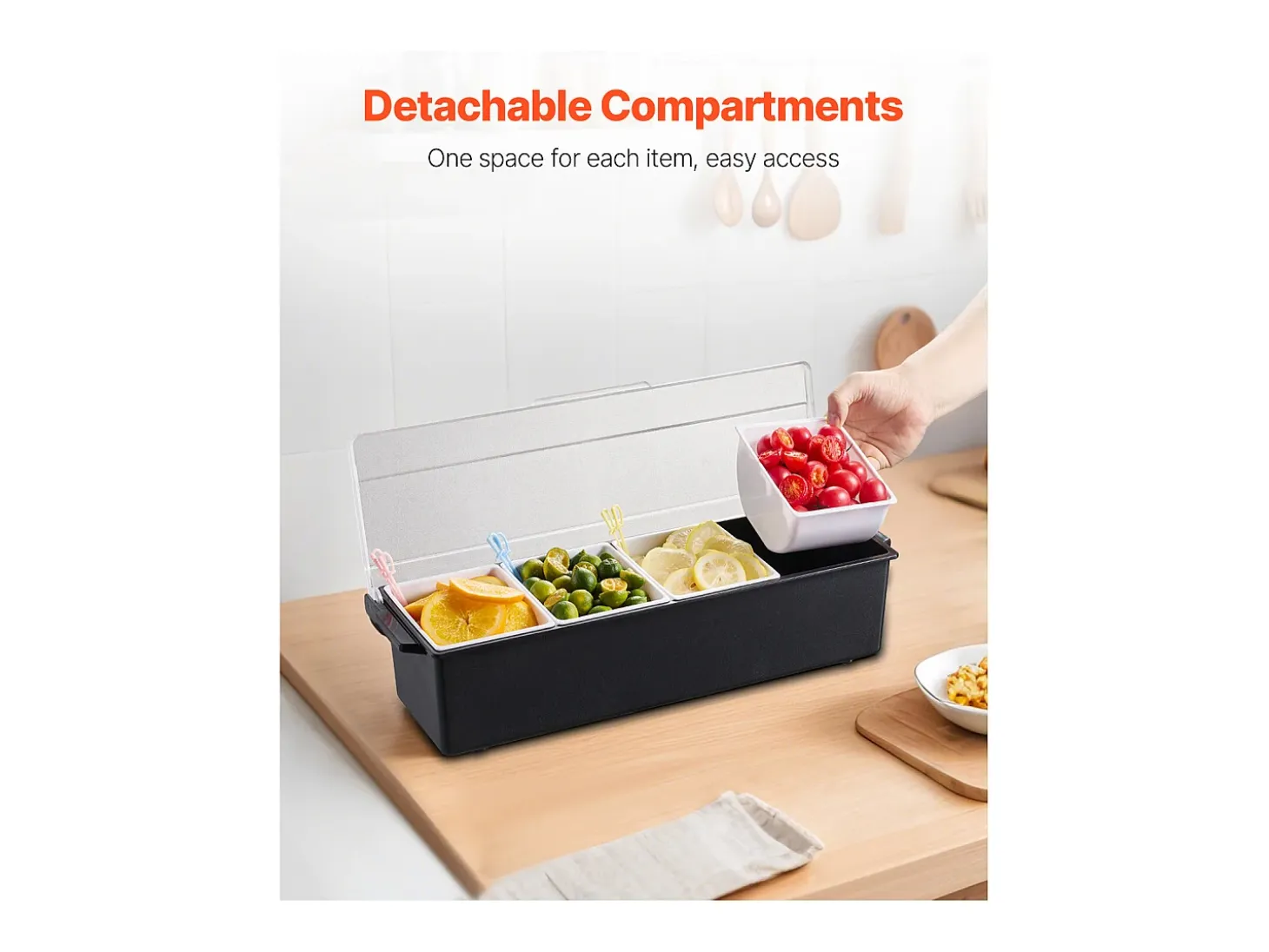Distribuidor de Especias Refrigerado SucceBuy, con 4 Compartimentos y Tapa, 50,3x16,5x11,7 cm