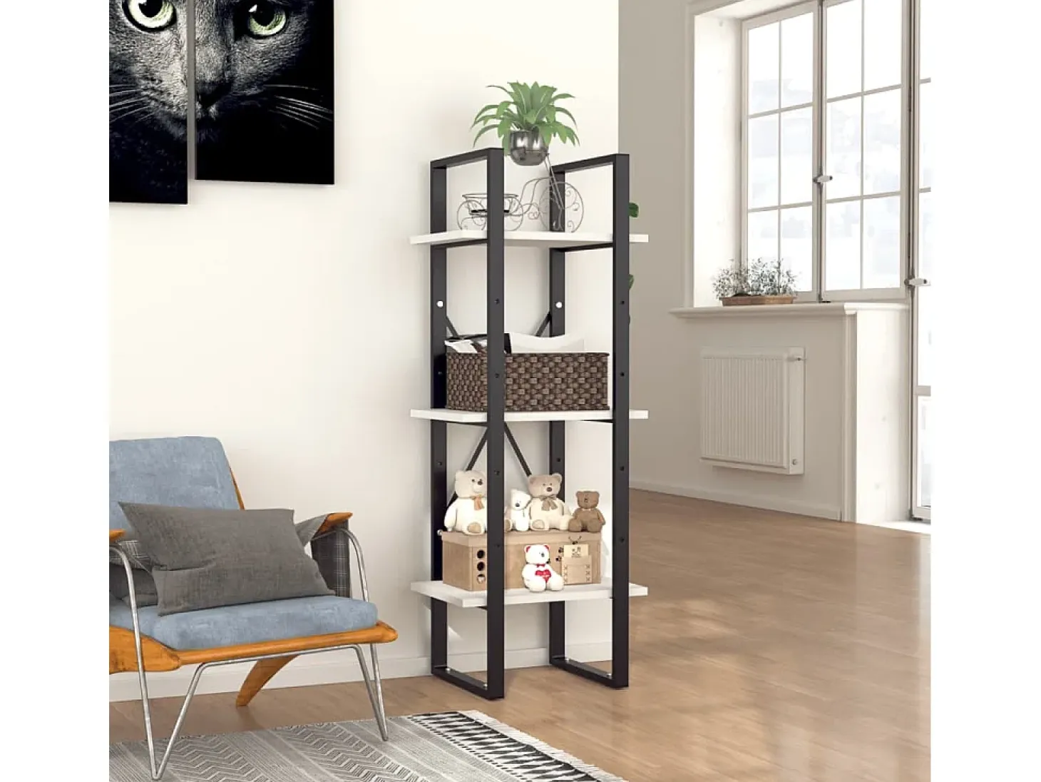 Drachten Estantería de 3 niveles madera contrachapada blanco 40x30x105cm