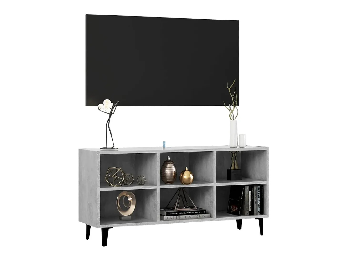Eadestown Mueble de TV con patas metal gris hormigón 103,5x30x50 cm