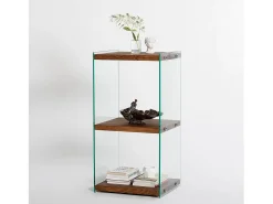 Elegante librería de madera maciza, 40 cm x 80 cm x 35 cm | Estantes de vidrio 100 % templado | Acabado natural | Almacenamiento con estilo