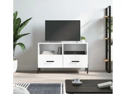 Erasmo Mueble de TV madera contrachapada blanco brillo 80x36x50 cm