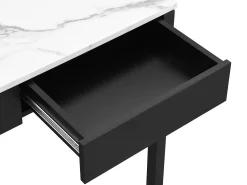Escritorio consola extensible con 2 cajones negro y efecto mármol blanco - LOAVIA