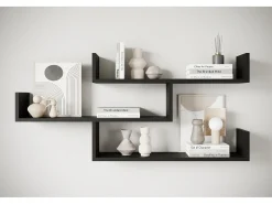 Estante colgante de tres niveles, estante de pared moderno para salón, 119 cm negro mate