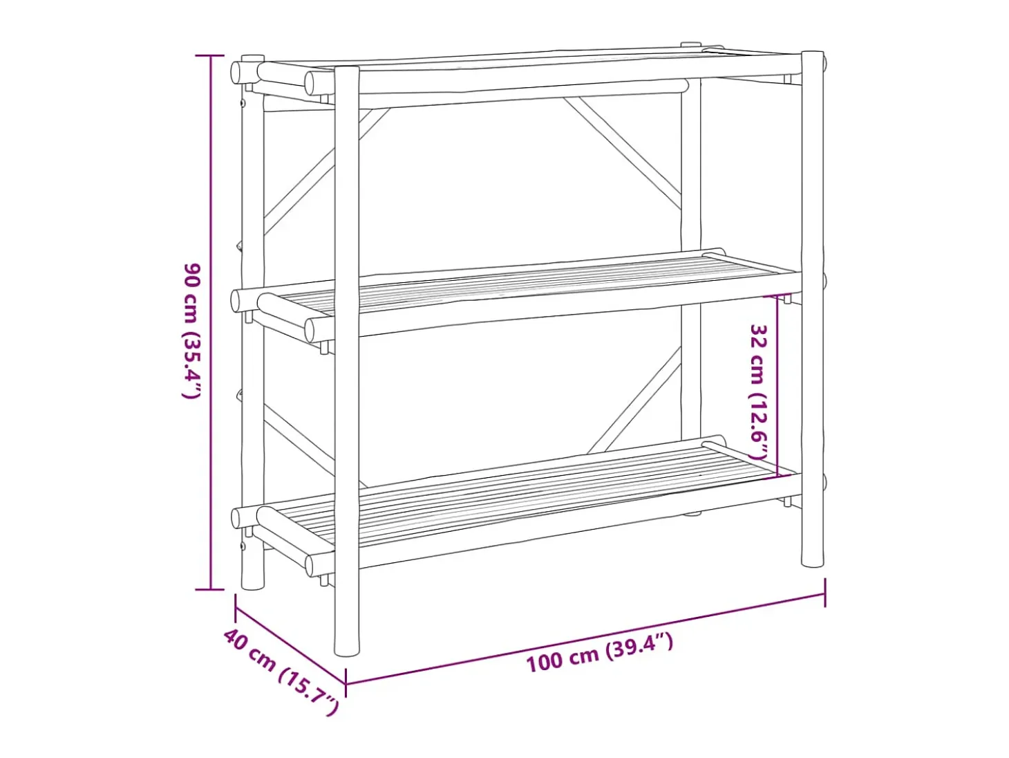 Estante de 3 niveles bambú 100x40x90 cm