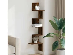Estante de esquina de pared de roble ahumado de madera de ingeniería