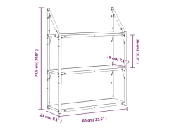 Estante de pared de 3 niveles Sonoma Grey 60x21x78,5 cm