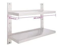 Estante de pared de 2 niveles Acero inoxidable 100x30 cm