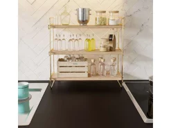 Estante de pared de madera maciza – 40 x 16 x 40 cm – Dorado y marrón