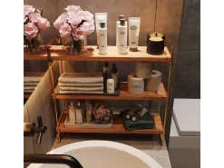 Estante de pared de madera maciza – 40 x 16 x 40 cm – Dorado y marrón