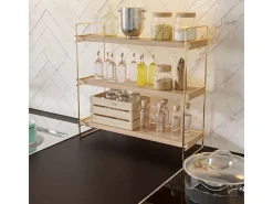 Estante de pared de madera maciza – 40 x 16 x 40 cm – Dorado y marrón