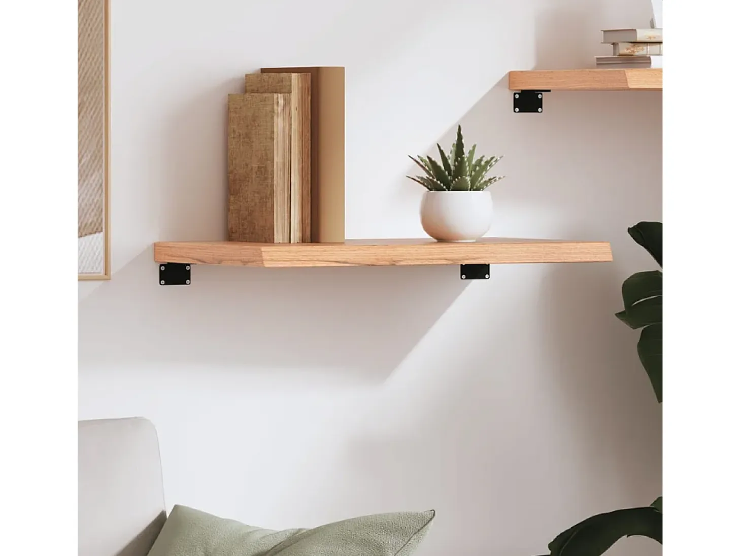 Estante de pared marrón claro en madera maciza de roble tratado