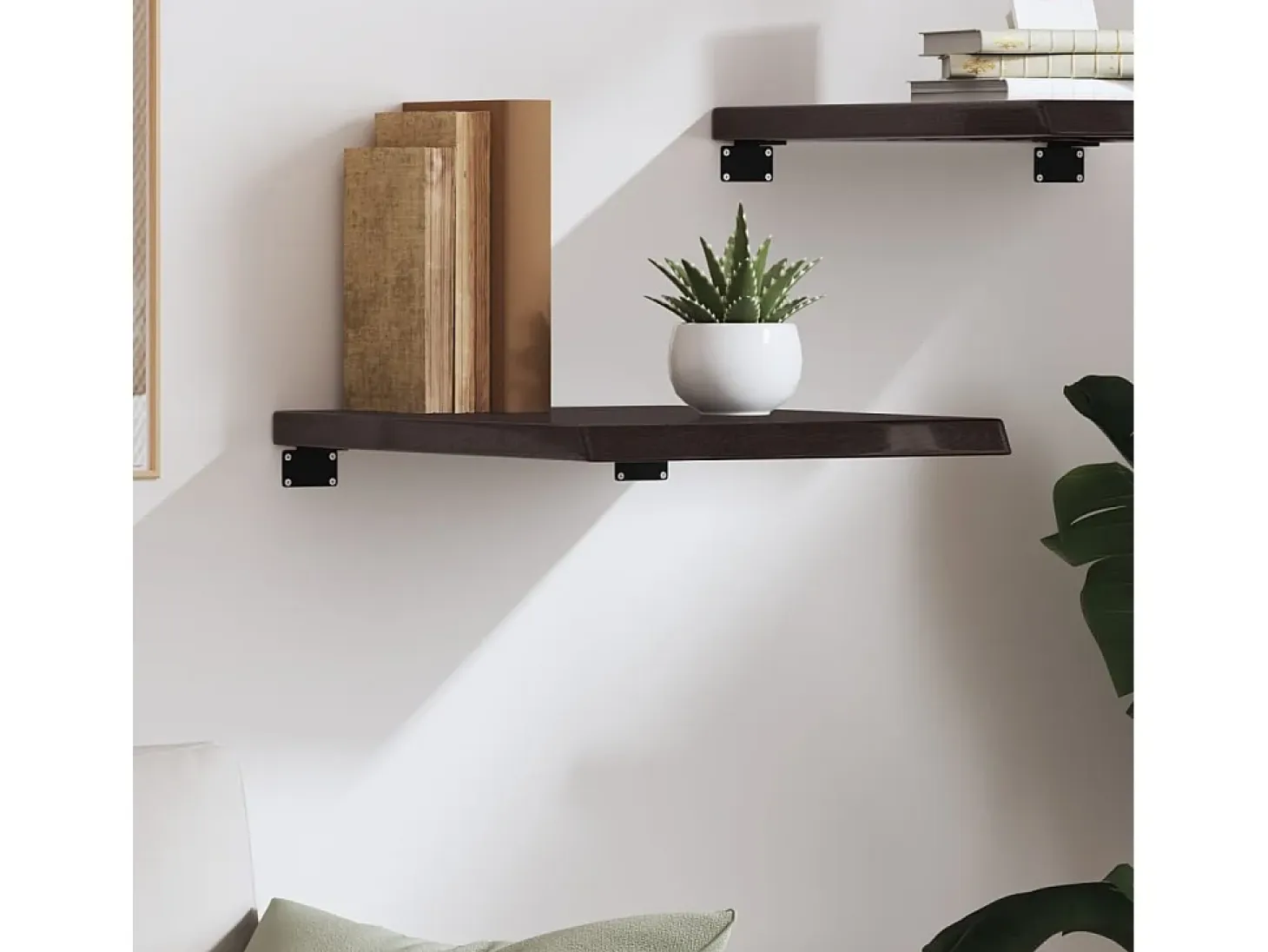 Estante de pared marrón oscuro fabricado en madera maciza de roble tratada