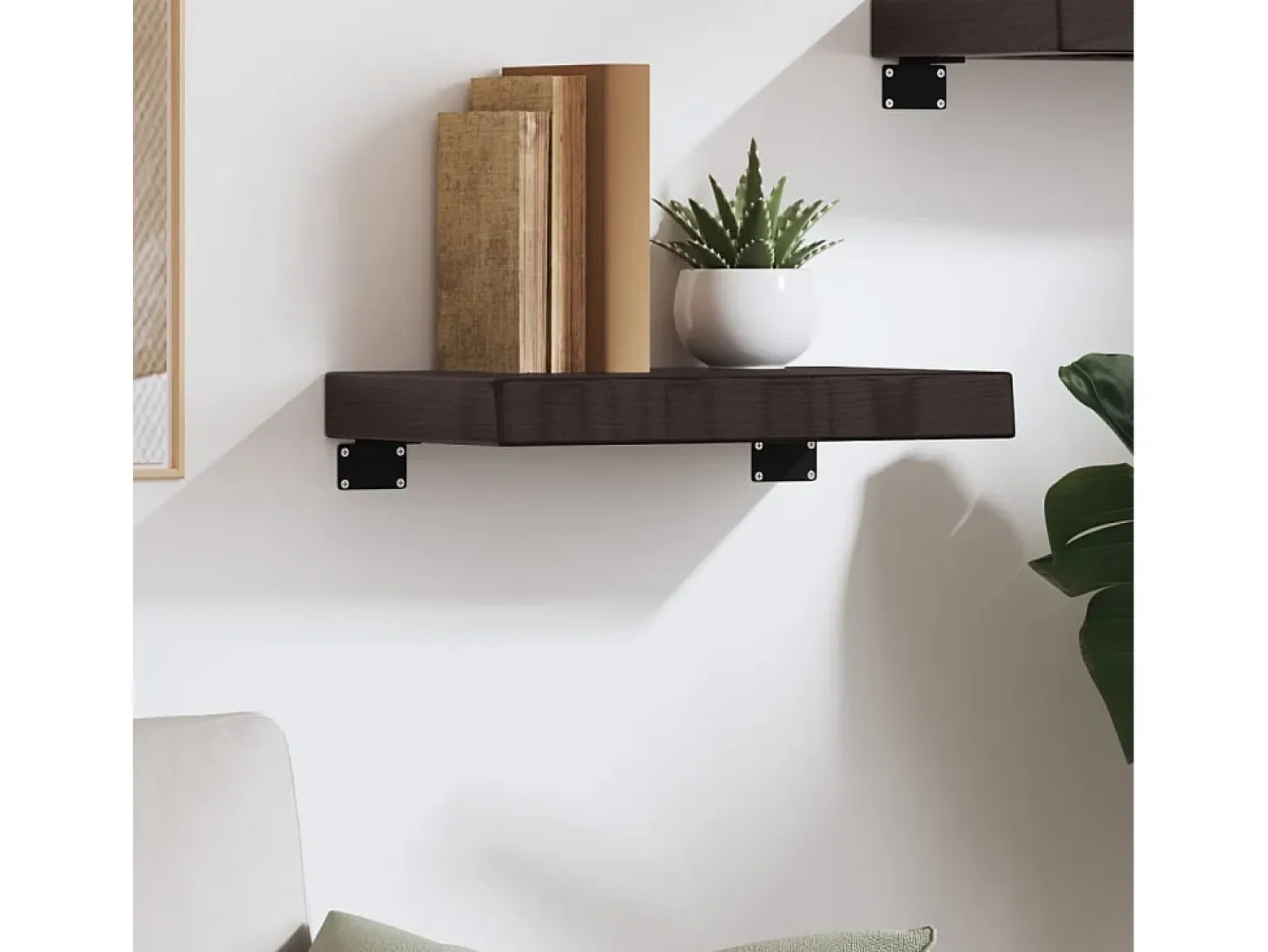 Estante de pared marrón oscuro fabricado en madera maciza de roble tratada