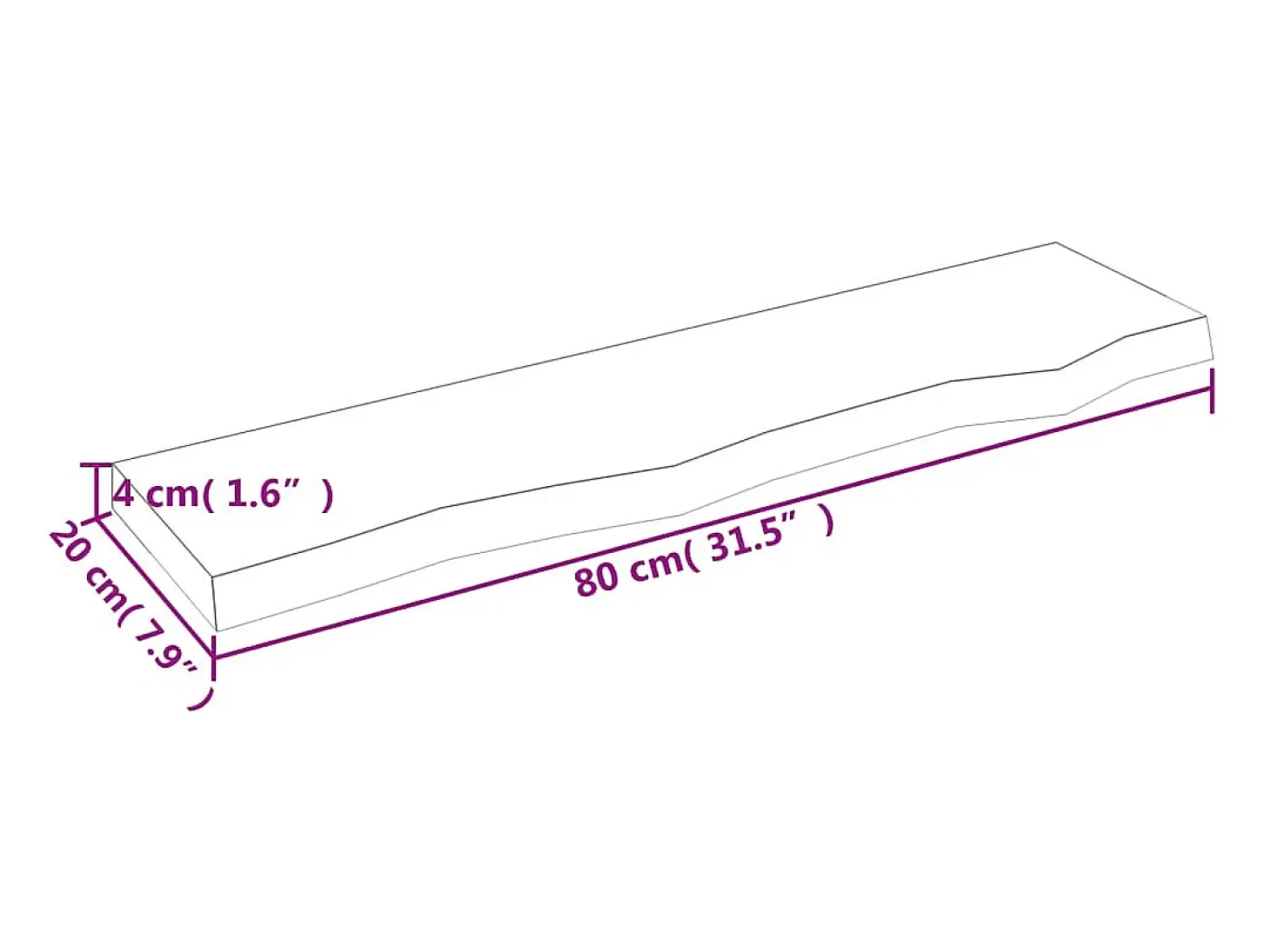 Estante de pared 80x20x4 cm madera maciza de roble sin tratar