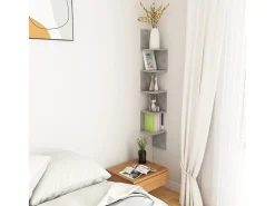 Estante esquina pared contrachapado gris hormigón 20x20x127,5cm ES67846