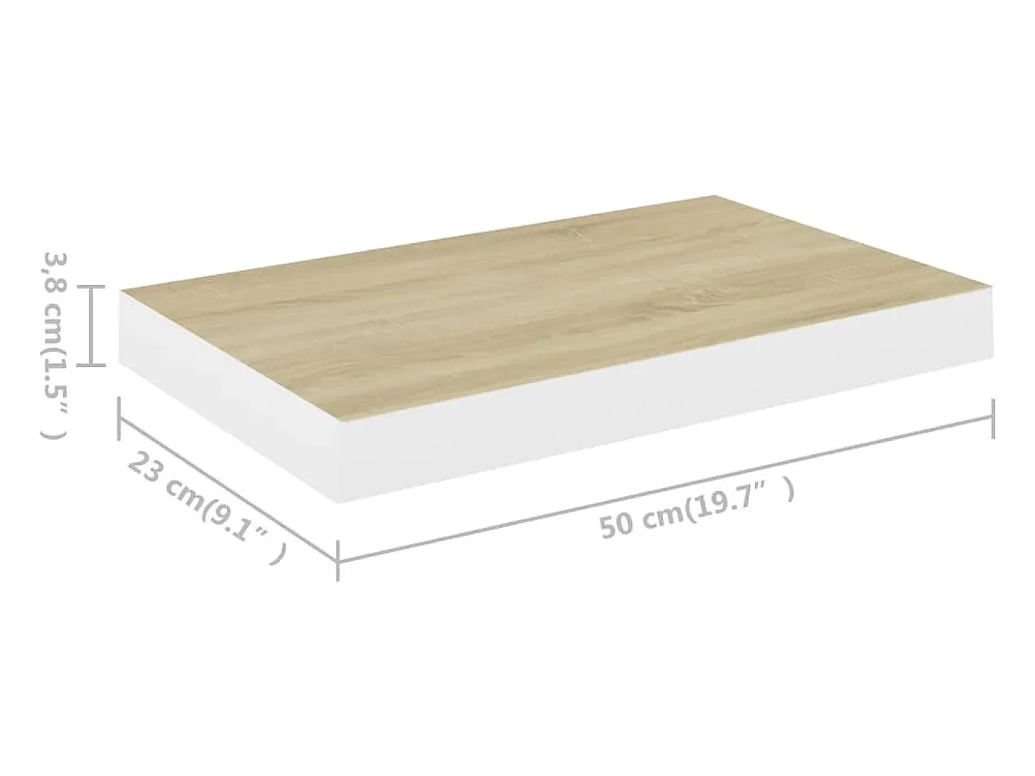 Estante flotante de pared roble y blanco 50x23x3,8 cm MDF