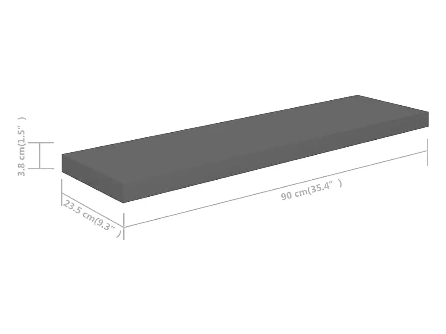 Estante flotante de pared 2 uds Gris brillo 90x23,5x3,8 cm MDF