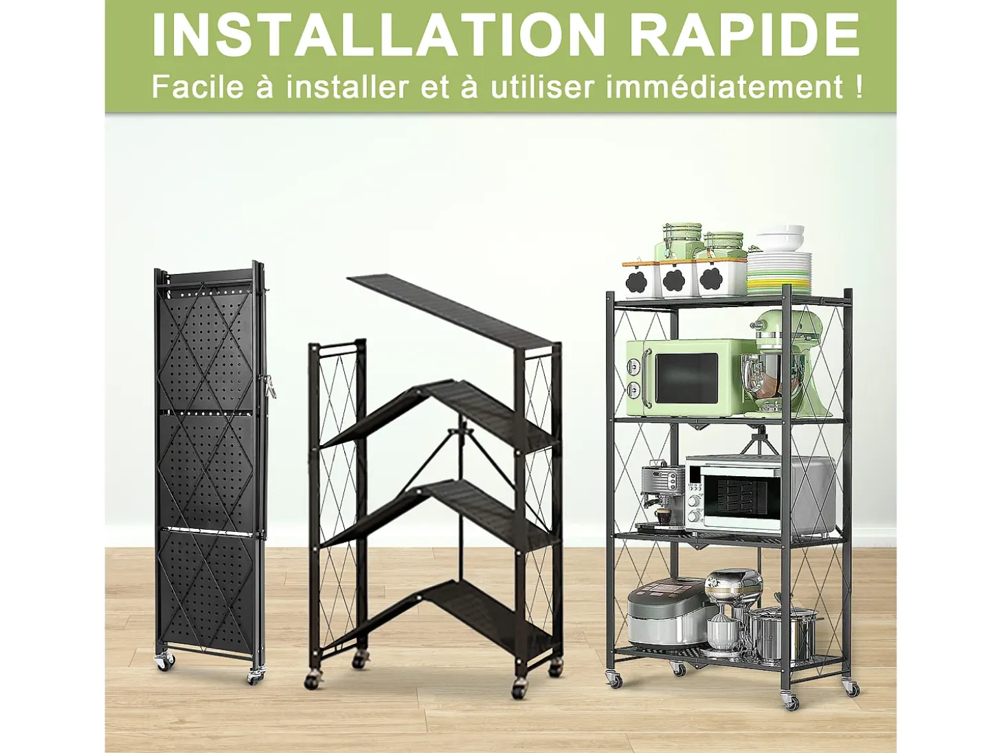 Estante plegable de 3-4 niveles para organizar el hogar, la cocina y la oficina - HomeMiYN