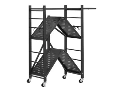 Estante Plegable SucceBuy Estantería Plegable de 3 Niveles, 71 x 33 x 91 cm, Metal Resistente, con Ruedas y Ganchos, para Despensa, Cocina. Color Negro