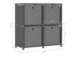 Estantería 4 cubos con cajas Gris 69x30x72,5 cm Tela