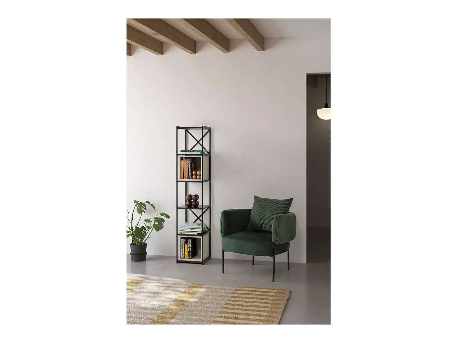 Estantería 2 cubos y estantes modelo Berta-36 acabado negro/crema, 179cm(alto) 36cm(ancho