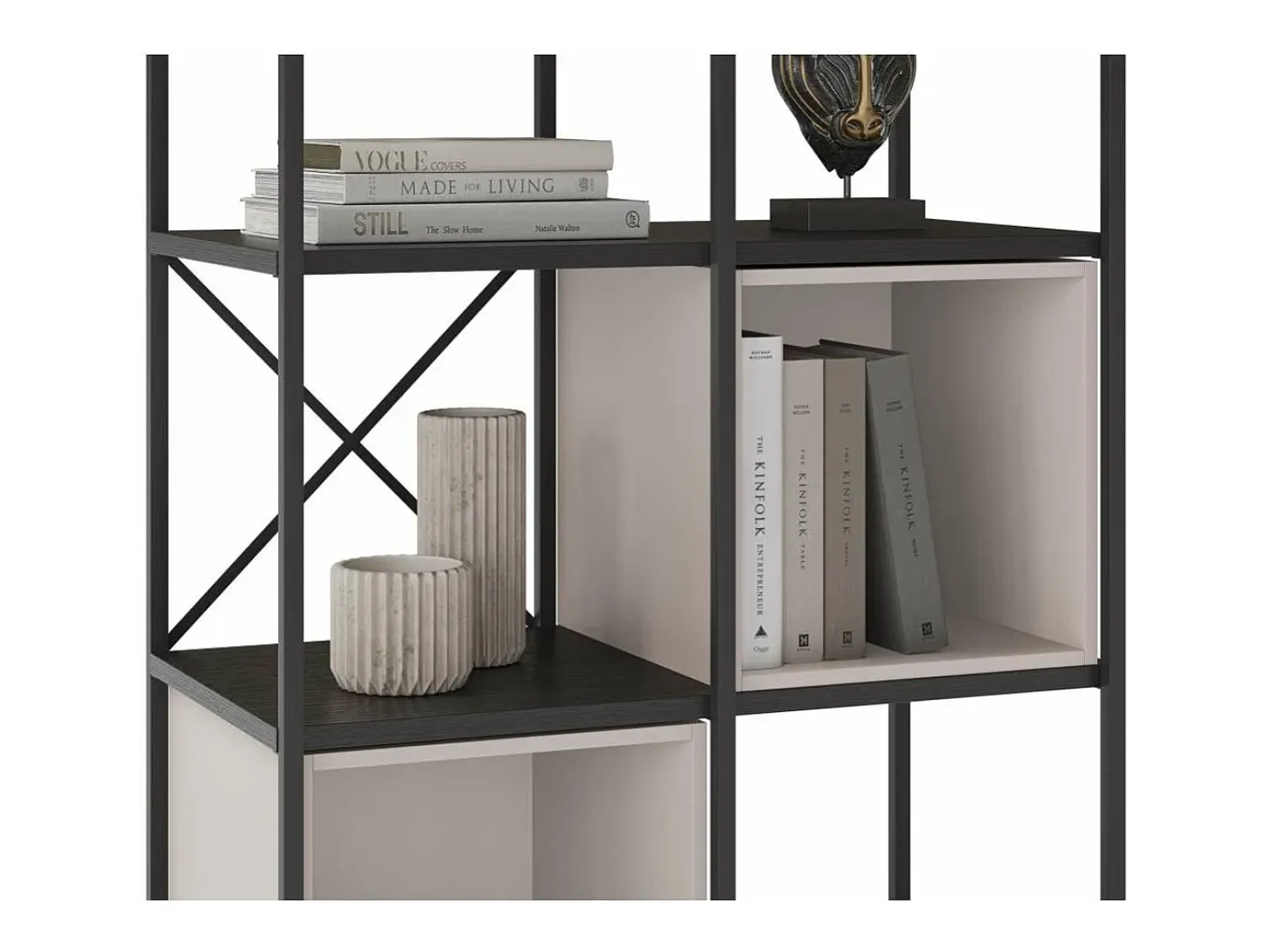 Estantería 3 cubos y estantes modelo Berta-70 acabado negro/crema, 179cm(alto) 70cm(ancho