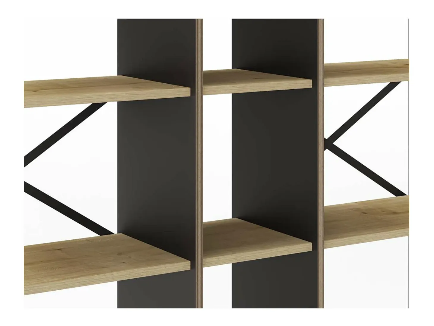 Estantería 5 estantes modelo Eva-143 acabado roble/negro, 175cm(alto) 143.5cm(ancho) 35cm