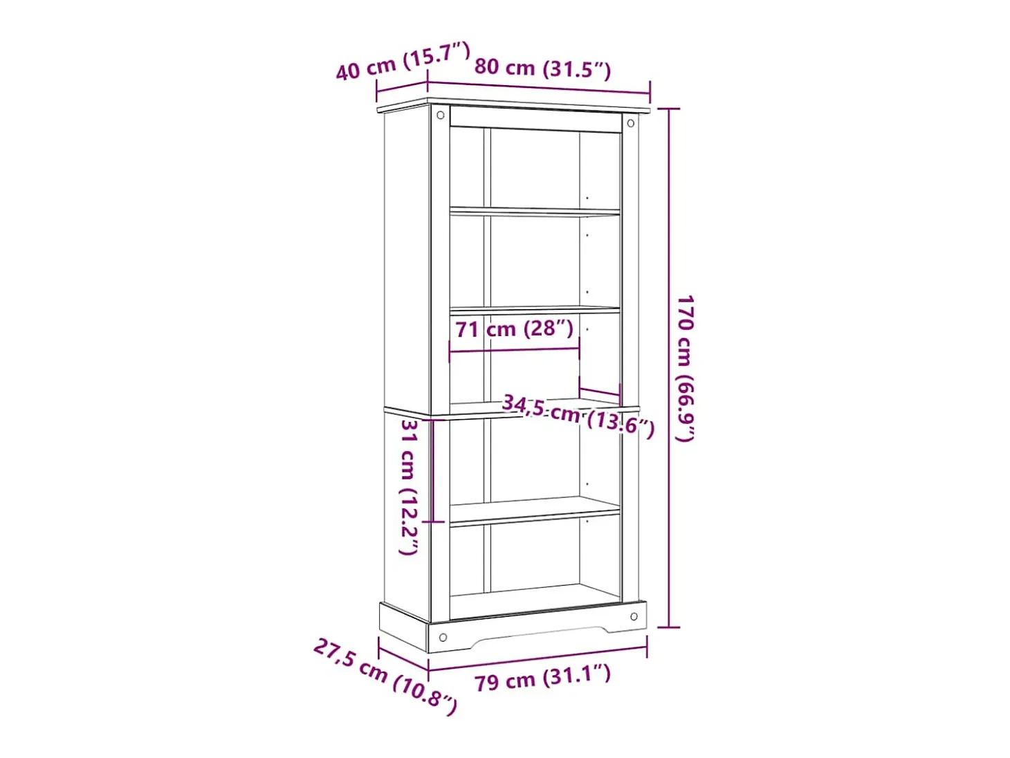 Estantería 5 niveles Corona Range de pino mexicano 80x40x170 cm
