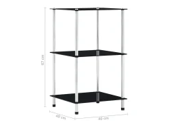 Estantería 3 niveles cristal templado negro 40x40x67 cm