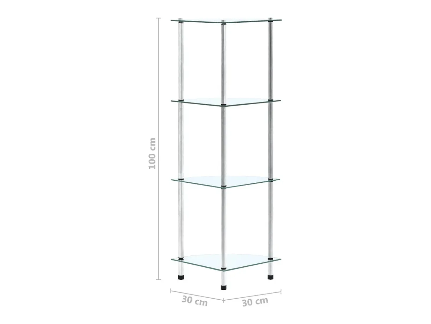 Estantería 4 niveles cristal templado transparente 30x30x100 cm