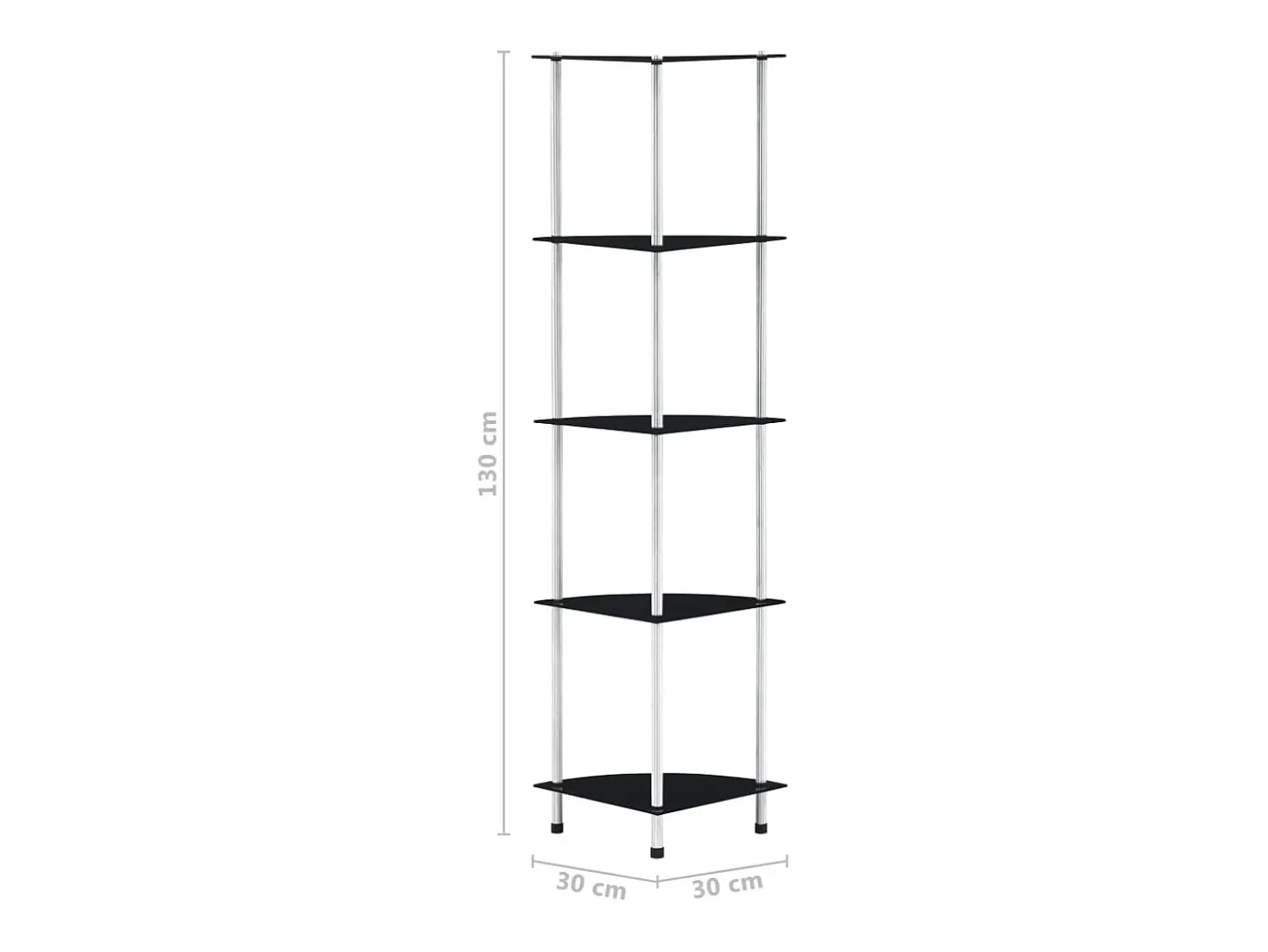 Estantería 5 niveles cristal templado negro 30x30x130 cm