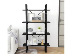 Estantería 4 niveles madera maciza de pino negro 80x30x140 cm