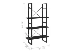 Estantería 4 niveles madera maciza de pino negro 80x30x140 cm