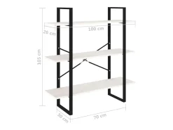 Estantería 3 niveles madera maciza de pino blanco 100x30x105 cm