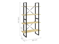 Estantería 4 niveles madera maciza de pino 80x30x140 cm