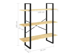 Estantería 3 niveles madera maciza de pino 100x30x105 cm