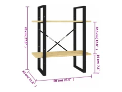 Estantería 2 niveles madera maciza de pino 60x30x70 cm