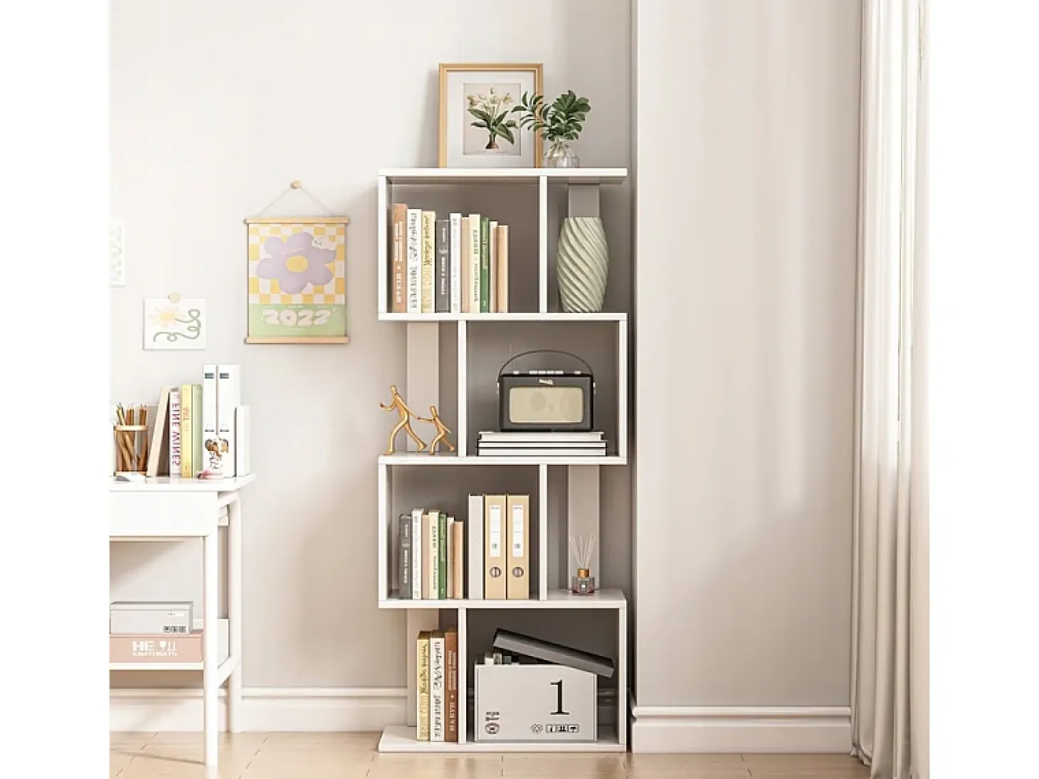 ESTANTERÍA ABIERTA DE PIE BLANCA ESTANTE ARMARIO BIBLIOTECA MODERNA LOFT 140 CM