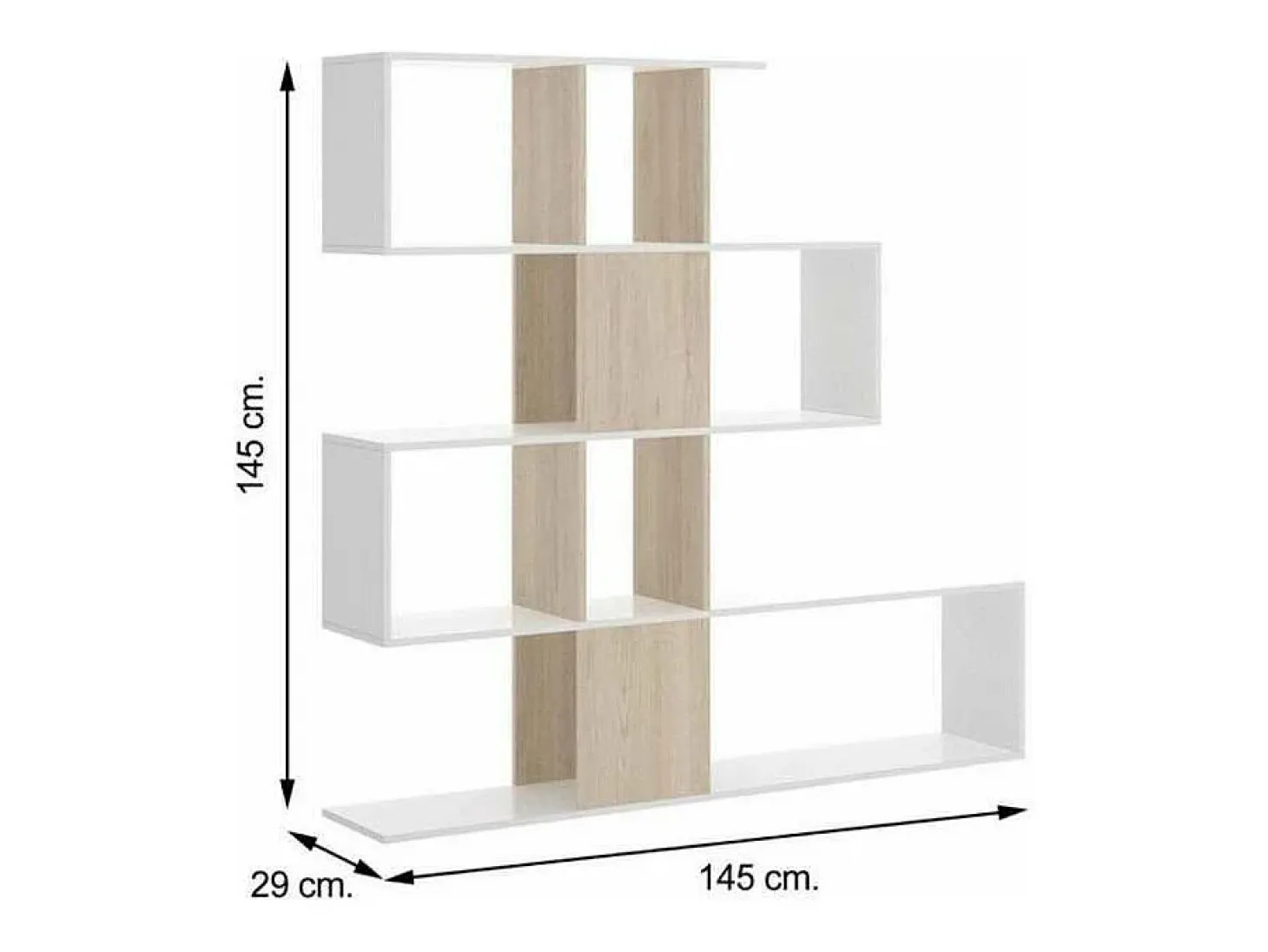 Estantería Andujar acabado blanco brillo/ natural, 145 cm(alto)145 cm(ancho)29 cm(fondo)