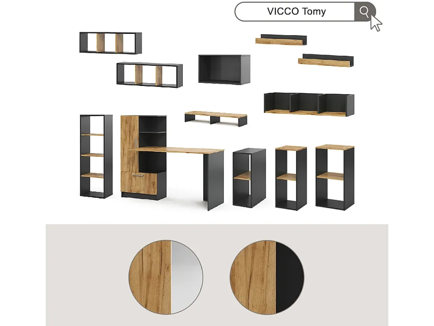 Estantería antracita/roble dorado 30x30x74 tomy