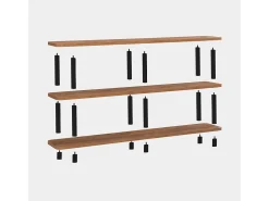 Estantería baja de diseño SOFIE 180 cm madera natural y patas negras, 3 estantes melaminados, montaje sin herramientas