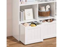 Estantería baja para niños Bealife con 8 compartimentos, 3 cajones abiertos móviles, blanco 100×30×90cm
