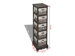 Estantería con 5 cestas tejidas madera marrón